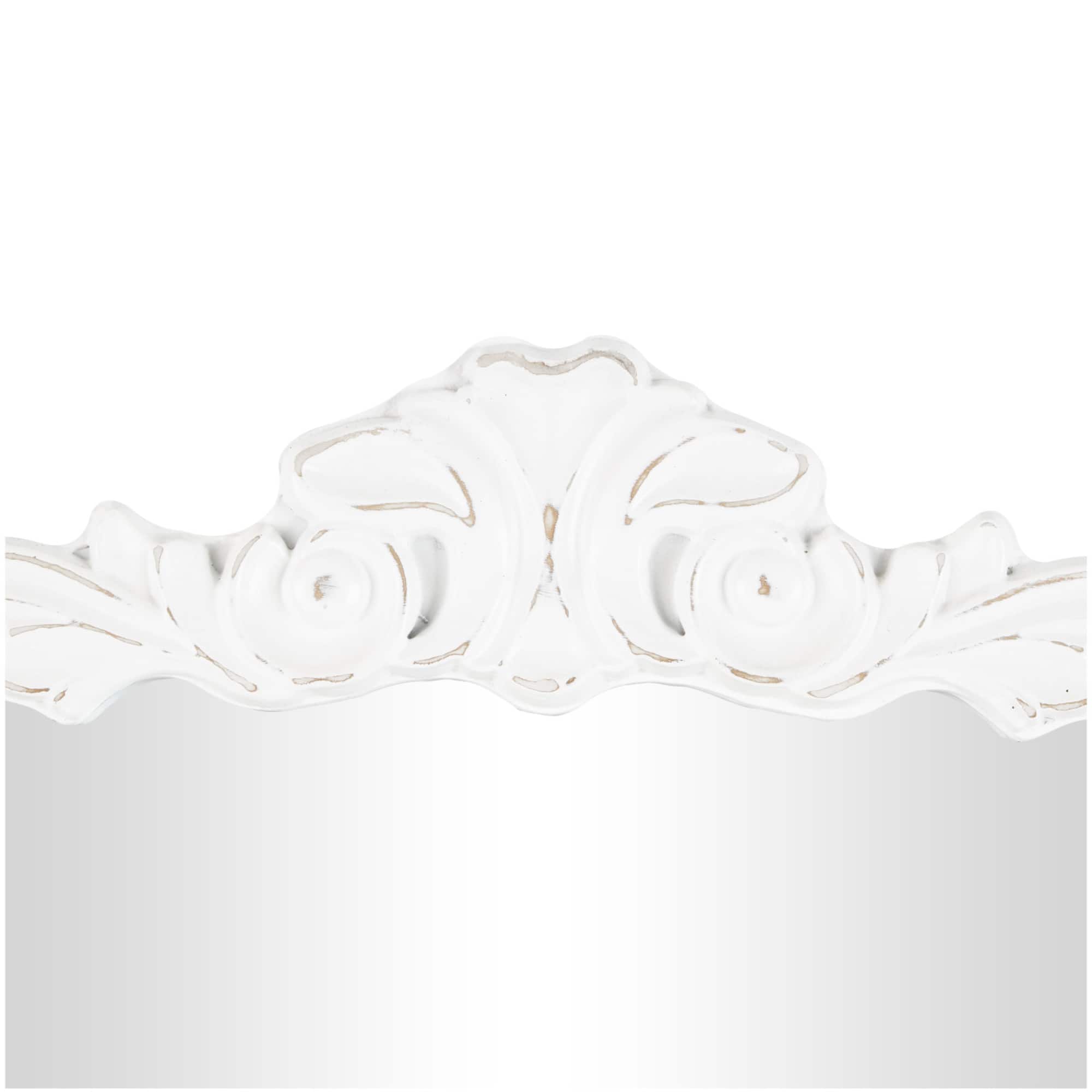 27" x 35", White Wooden Arched Wall Mirror with Scroll Details